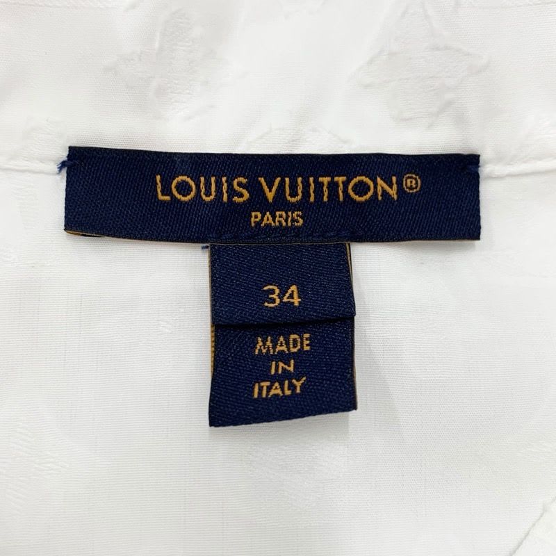 Louis Vuitton Top Cotton White Gold Shirt Blouse Monogram Short Sleeve