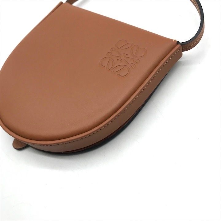 Loewe Heel Pouch Small Soft Calf Coin Card Case Shoulder Bag Crossbody Brown