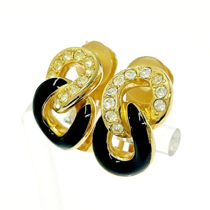 Christian Dior GP Rhinestone Earrings Gold Black 418365 Earrings