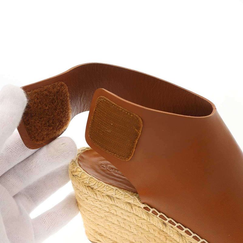 Celine Espadrille Open Toe Leather Wedge Sole Sandals 313853cspc Brown 35
