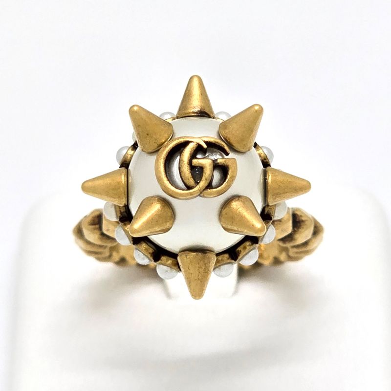 Gucci 582608 Double G Glass Pearl Studded Ring S Approx 13 Gold-tone Metal Aged