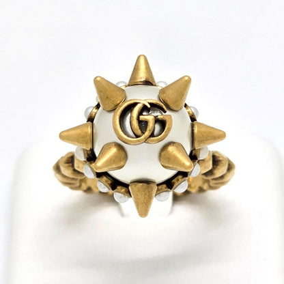 Gucci 582608 Double G Glass Pearl Studded Ring S Approx 13 Gold-tone Metal Aged