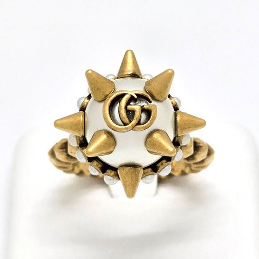 Gucci 582608 Double G Glass Pearl Studded Ring S Approx 13 Gold-tone Metal Aged