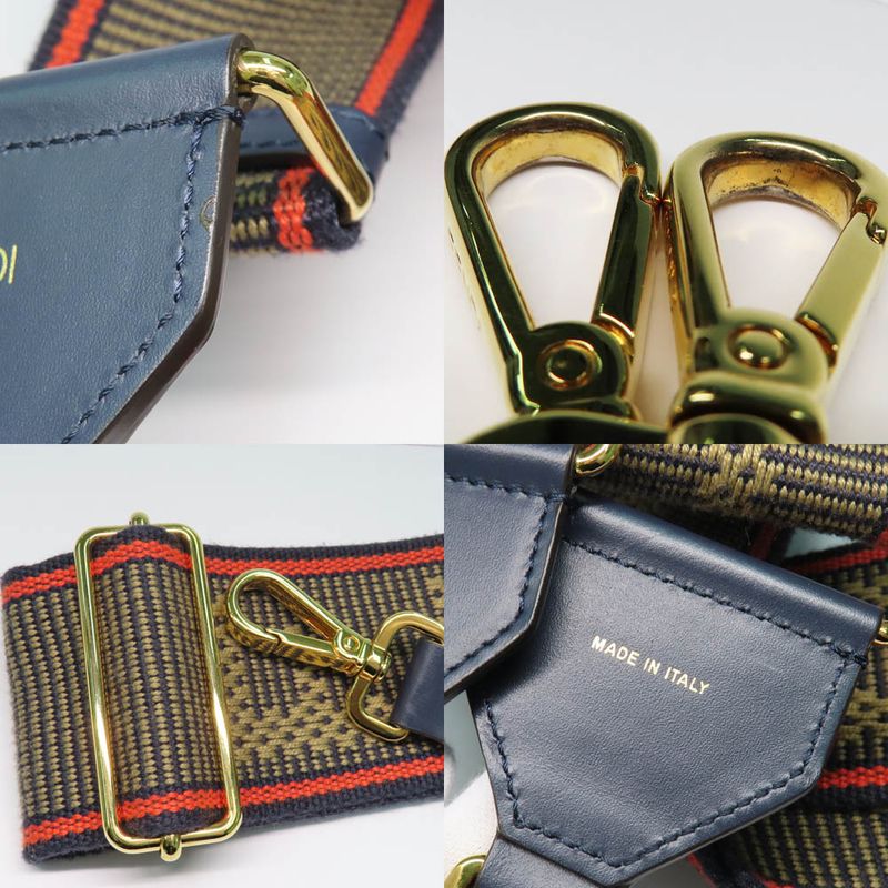 Fendi Strap Shoulder Bag Accessory Navy Logo Canvas Leather Gdhardware