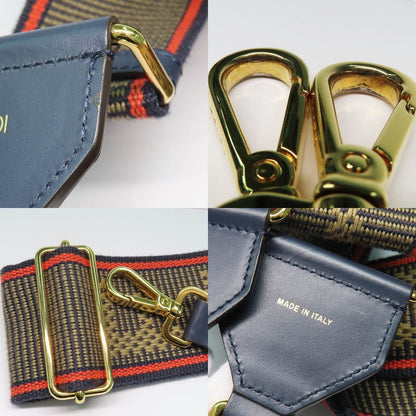 Fendi Strap Shoulder Bag Accessory Navy Logo Canvas Leather Gdhardware