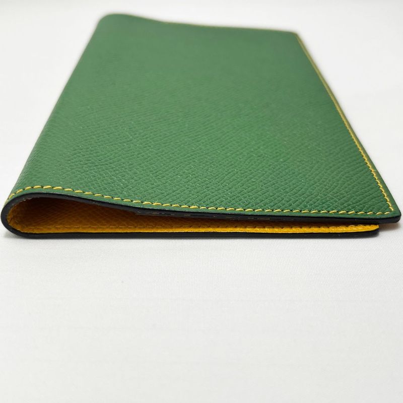 Hermes Notebook Cover Agenda Vision Calf Green Yellow with Initial