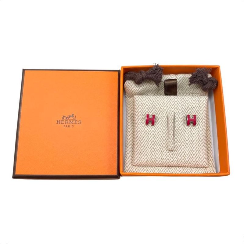 Hermes Earrings Pop Ash Mini Pop H Pink Silver Hardware Boucles D'oreilles Mini