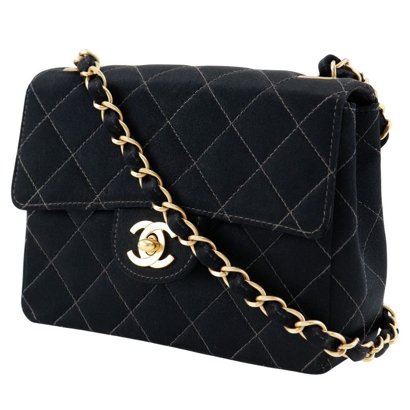 Chanel Mini Chain Shoulder Matelasse Satin Black Ladies Shoulder Bag