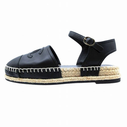 Chanel Coco Mark 20s Leather Sandals Women's Black G36184 Espadrilles Size 23cm