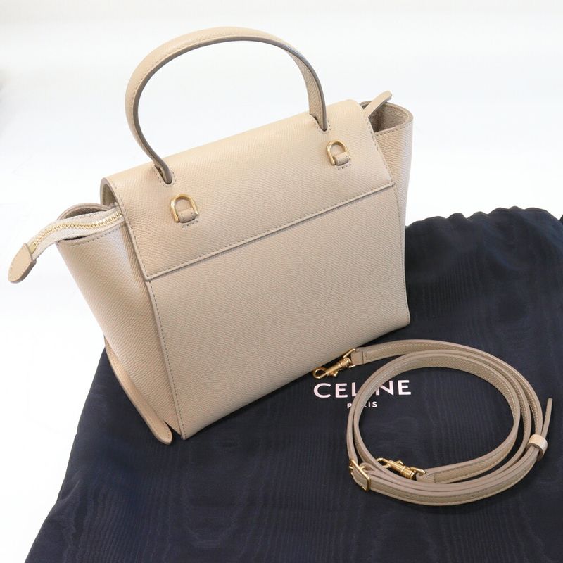 Celine Handbag Shoulder Bag Belt Bag Nano Grained Calf Light Taupe Gold