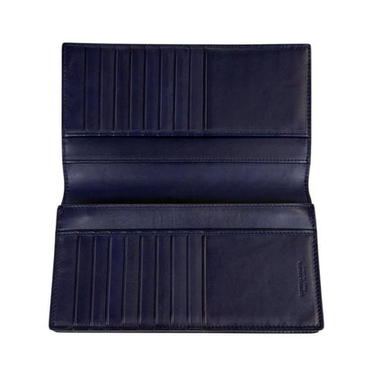Bottega Veneta Botteg Veneta Bifold Long Wallet Intrecciato Leather Navy Long