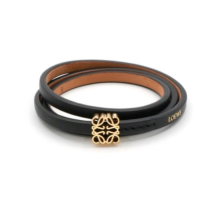 Loewe Bracelet Bangle Cuff Black Gold Anagram Logo Twist Calf Leather
