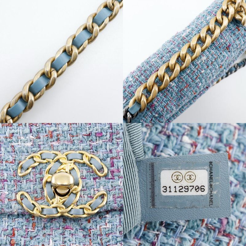 Chanel Chain Shoulder 19 Disneuf 2WAY Shoulder As1160 Tweed Blue Ladies