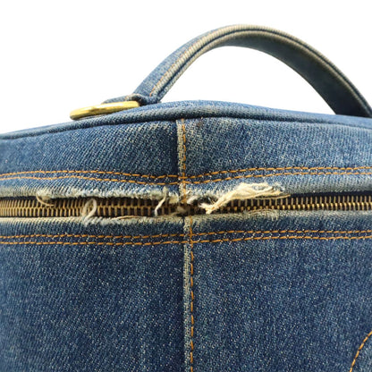 Chanel Coco Mark Denim Vanity Bag Handbag Cosmetic Pouch Makeup Pouch Blue Gold