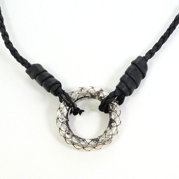 Bottega Veneta Intrecciato Circle Silver Leather Necklace 56 — view 4