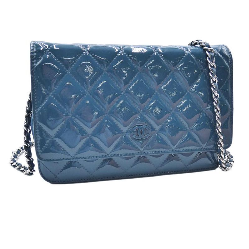 Chanel Matelasse Chain Wallet Enamel Blue Shoulder Bag Silver