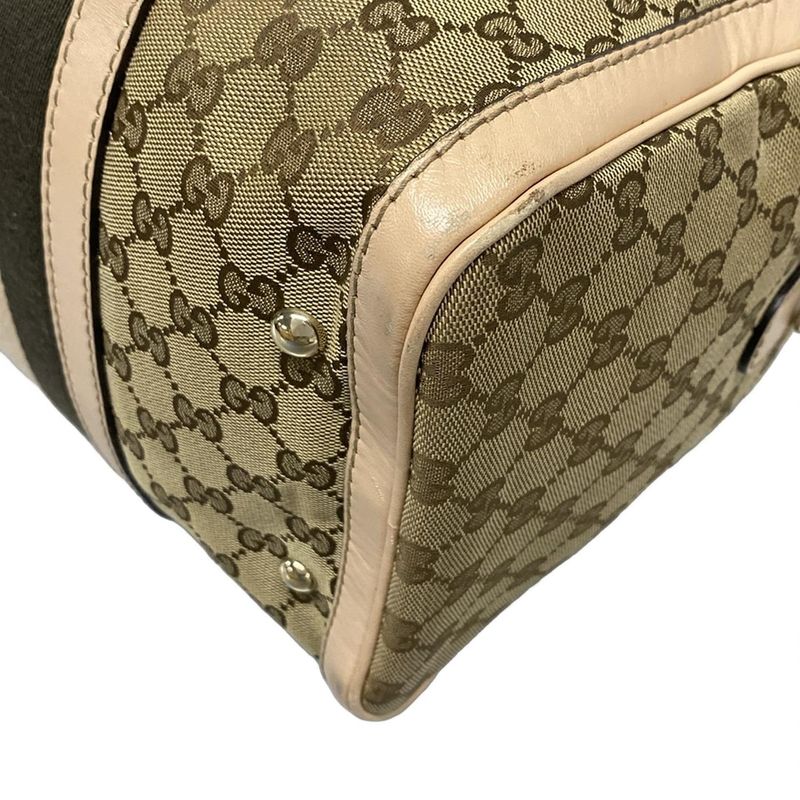 Gucci Handbag GG Pattern 247205 Dark Brown And Beige Mini Boston Leather