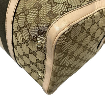 Gucci Handbag GG Pattern 247205 Dark Brown And Beige Mini Boston Leather