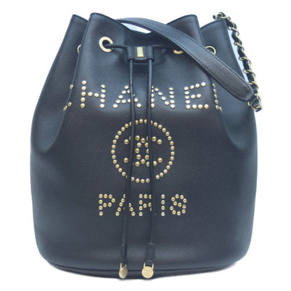 Chanel 28th As1045 Black Caviar Skin Deauville Drawstring Chain Shoulder Bag