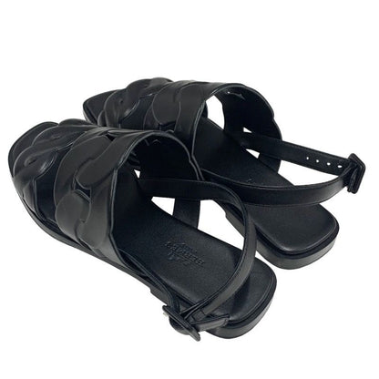 Hermes Grace Sandals Shoes Leather Black Flat Sandals