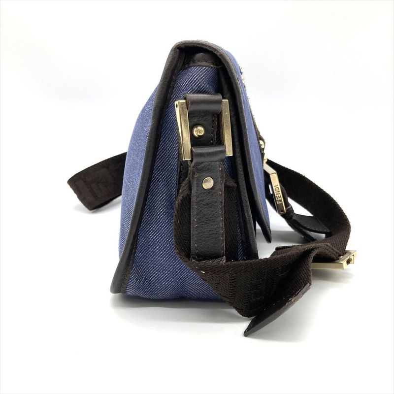 Fendi Shoulder Bag Denim Blue Gold Hardware Women