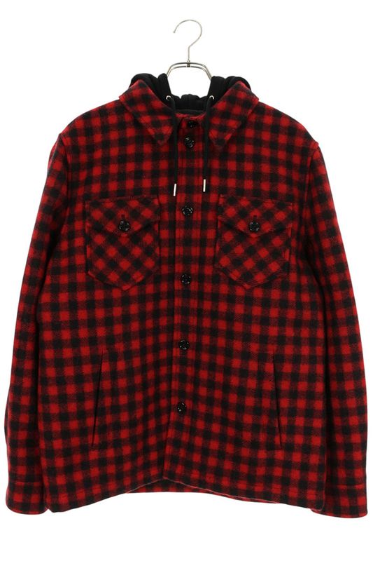Celine 2w68a000o Checked Hooded Wool Shirt Blouson Men's 46