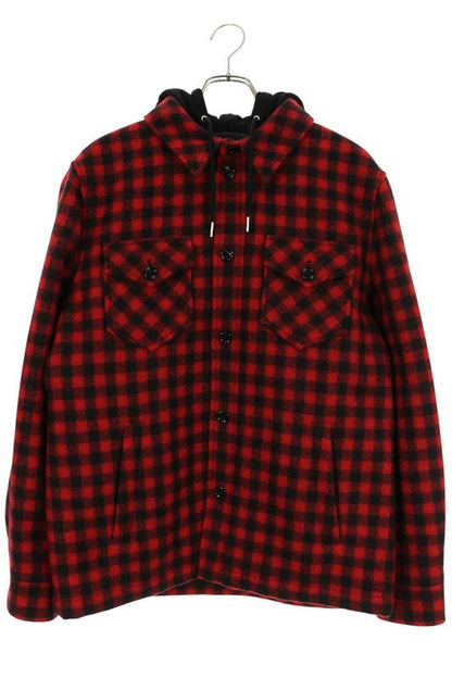 Celine 2w68a000o Checked Hooded Wool Shirt Blouson Men's 46
