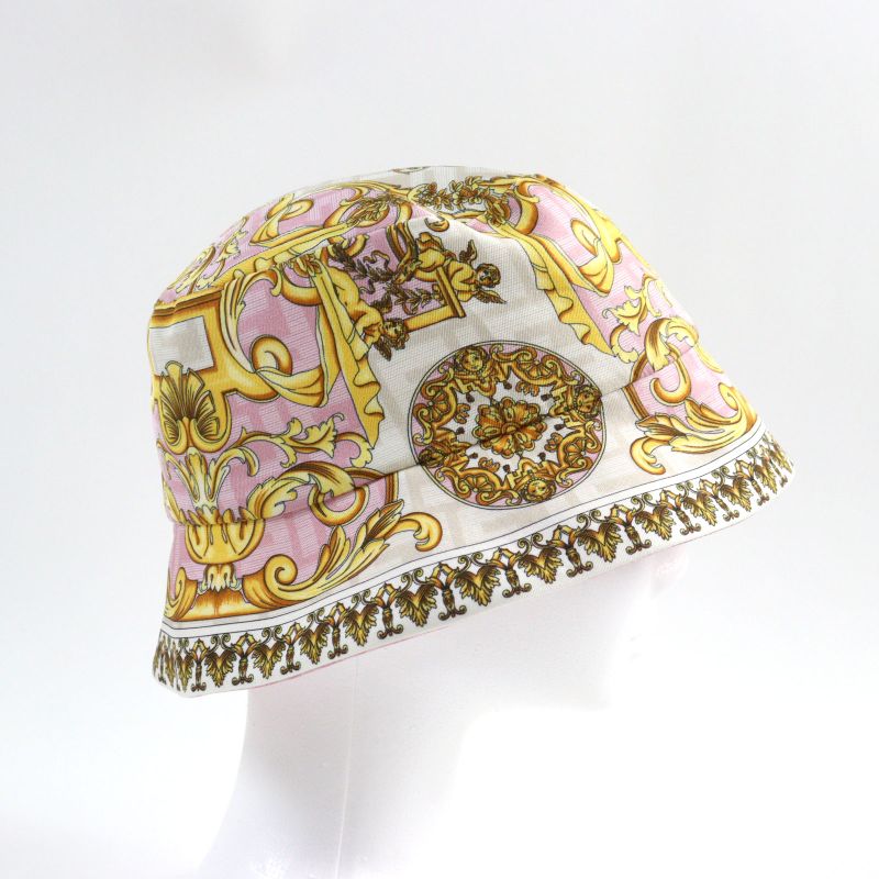 Fendace Fxq698 Silk Fendi Versace Reversible FF Logo Allover Hat With Logo