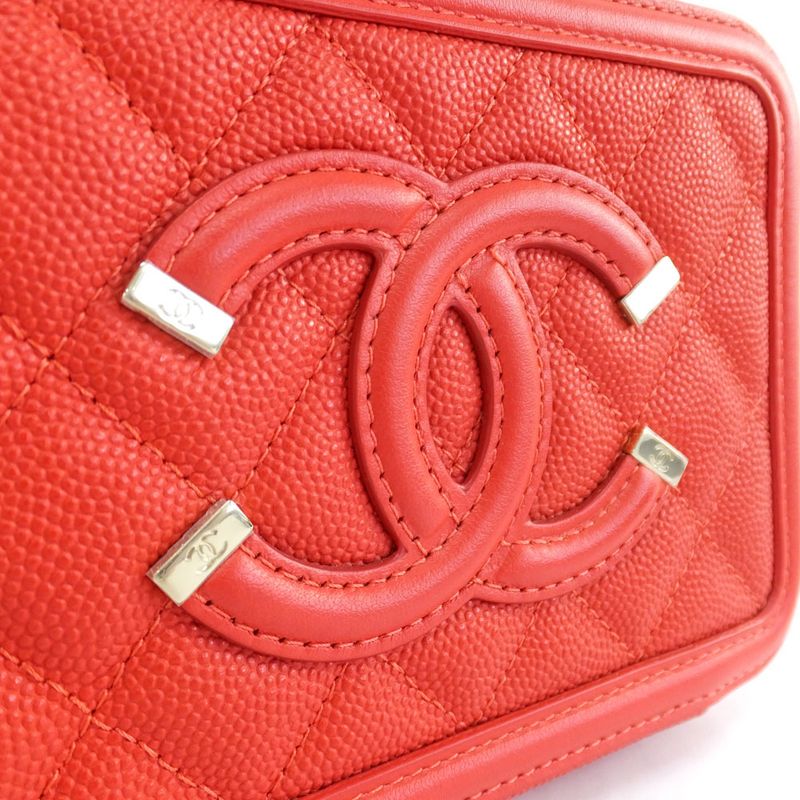 Chanel CC Filigree-mini Chain Shoulder Bag Red Caviar Skin Coco Mark