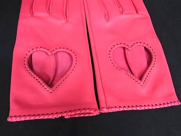 Hermes Serie Lambskin Heart Gloves Winter Wear Size 7.5 Women's Pink Fs2470