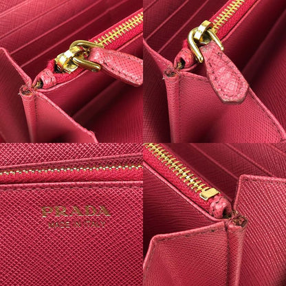 Prada 1ml506 Round Zipper Long Wallet Saffiano Metal Peonia Pinkish PINK