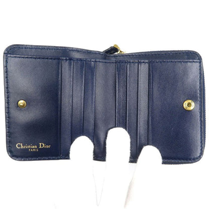 Christian Dior Bee Leather Gold Hardware Navy Blue Bifold Wallet 1128 Christian
