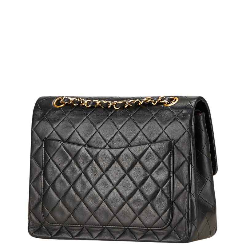 Chanel Matelasse Coco Mark Double Flap Black Gold Lambskin Women's Chanel