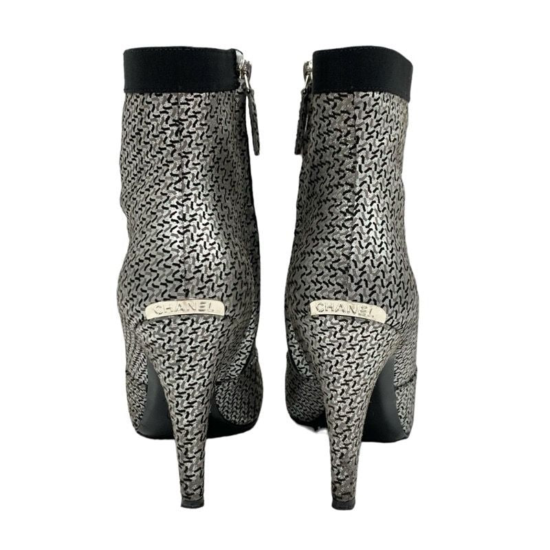 Chanel Boots Short Boots Shoes Fabric Leather Silver Black Logo