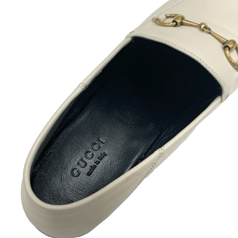 Gucci Loafer Leather Shoes Leather Ivory Gold Flat Shoes Horsebit