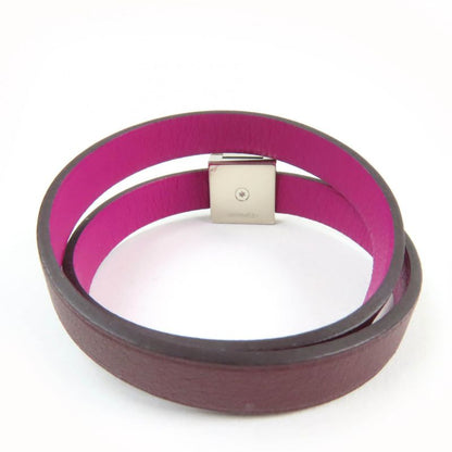 Hermes Medor Infini Dubretour Bracelet Leather Silver Hardware Bangle Purple T3