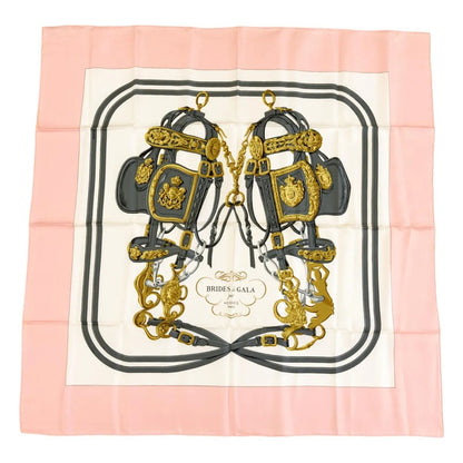 HERMES Silk Scarf Carre 90 Brides de GALA by Hugo Grygkar Pink White