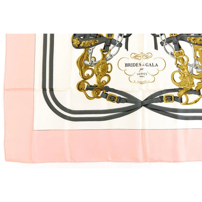 HERMES Silk Scarf Carre 90 Brides de GALA by Hugo Grygkar Pink White
