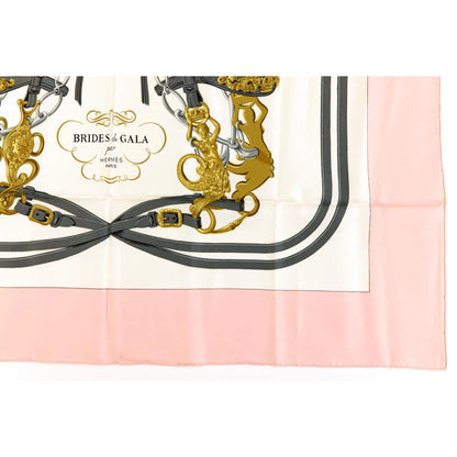 HERMES Silk Scarf Carre 90 Brides de GALA by Hugo Grygkar Pink White