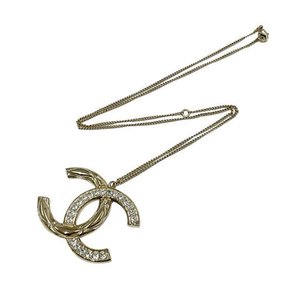 Chanel Necklace Pendant Choker Gold Coco Mark Rhinestone