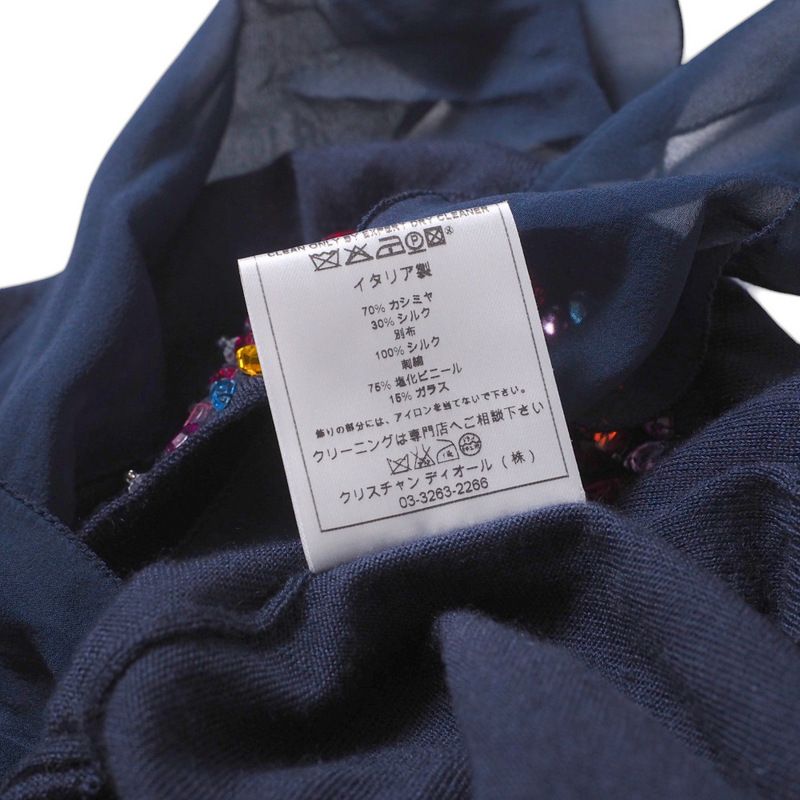 Christian DIOR Knit Size 38 Short Sleeve Knit Sweater Silk Chiffon Ribbon Bow