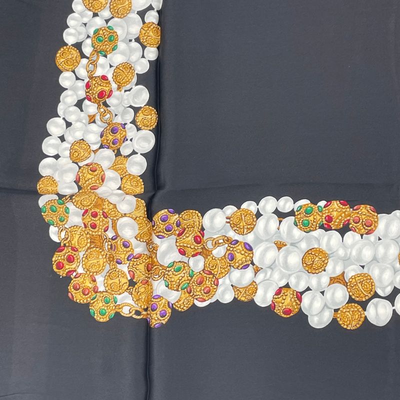 Chanel Accessory-patterned Scarf Silk Black With Box