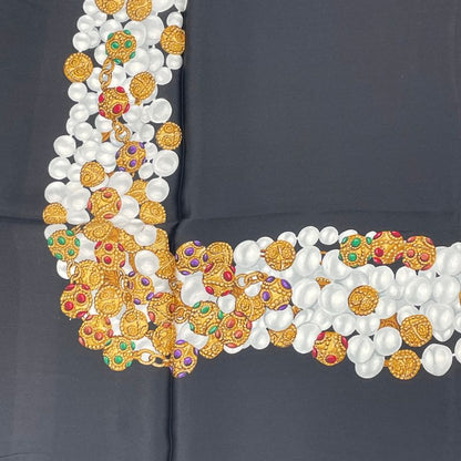 Chanel Accessory-patterned Scarf Silk Black With Box