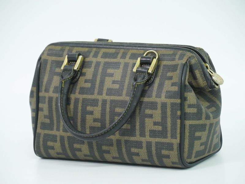 Authentic Fendi Zucca Mini Boston Bag Handbag PVC Brown Zucca Bag Pre-owned