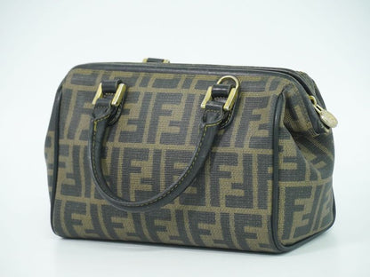 Authentic Fendi Zucca Mini Boston Bag Handbag PVC Brown Zucca Bag Pre-owned