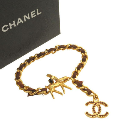 Chanel Coco Mark 01A Colored Stone Bambi Metal Gold Brown Chain Bracelet 0072