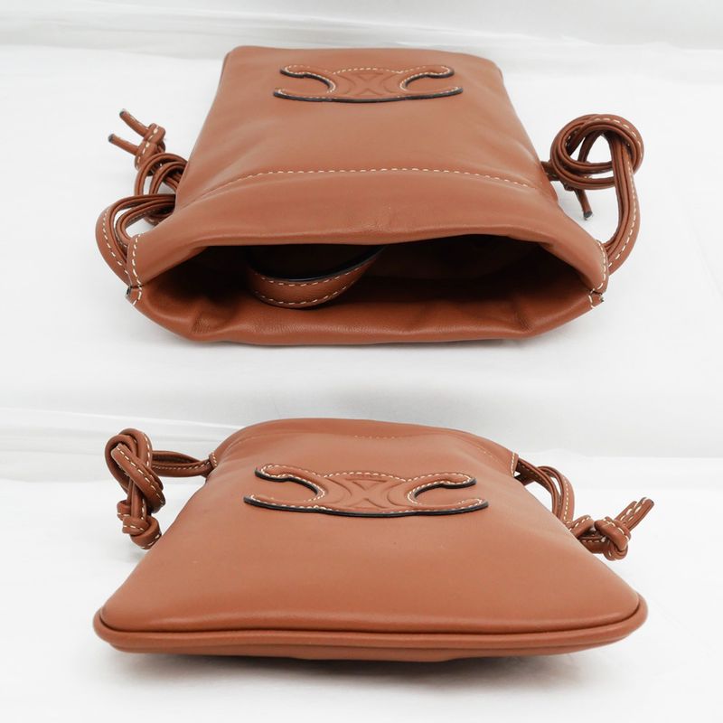 Celine Drawstring Mobile Pouch Shoulder Bag Cuill Triomphe Tan Brown