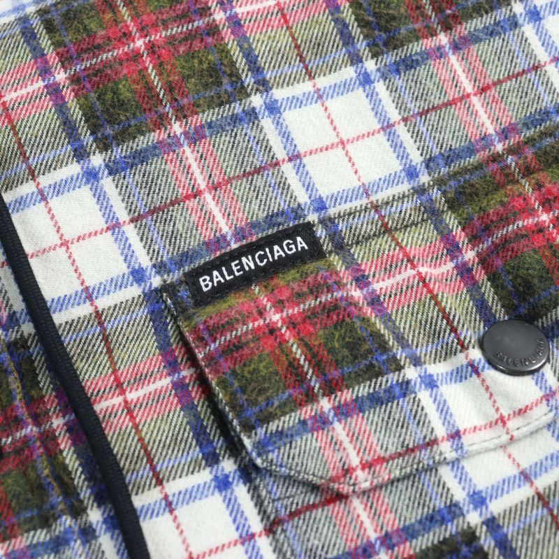 Balenciaga 23SS 699223 Bleached Plaid Hooded Shirt 100% Cotton Vintage Finish
