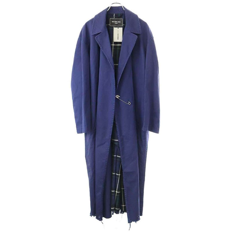 Balenciaga 22ss Safety Pin Cotton Long Coat 681165 Tkp06 Blue 2