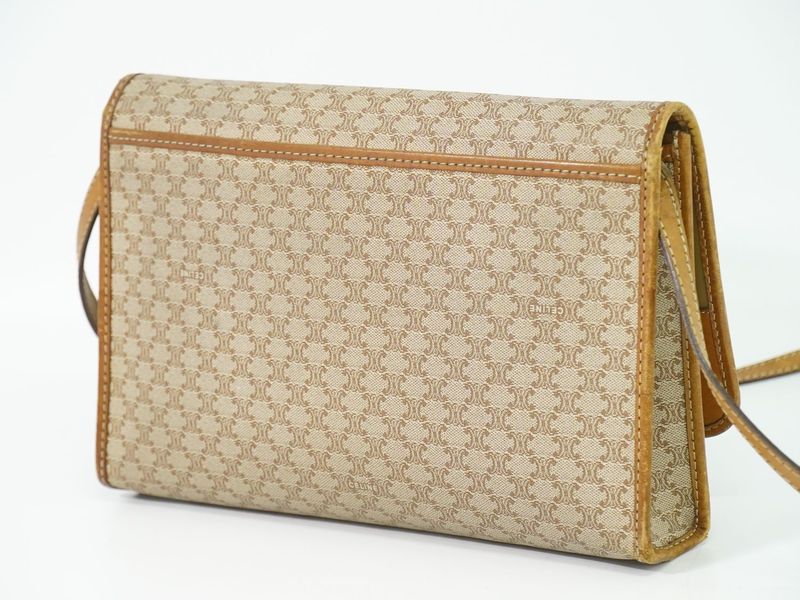 Authentic Celine Macadam Shoulder Bag Pochette PVC Beige Macadam Bag Pre-owned